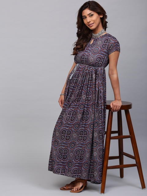 

AKS Women Blue & Burgundy Printed Anarkali Kurta