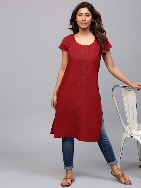 

AKS Women Maroon Solid Straight Kurta