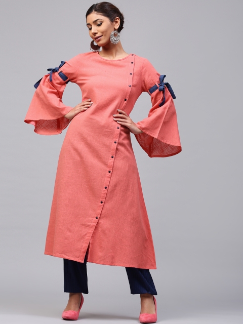 

AKS Women Peach-Coloured Solid A-Line Kurta