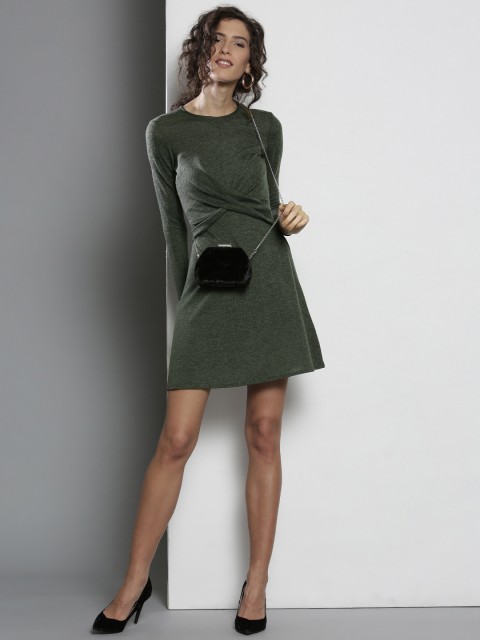 

DOROTHY PERKINS Women Olive Green Solid A-Line Dress