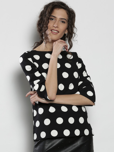

DOROTHY PERKINS Women Black & White Polka Dot Print Top