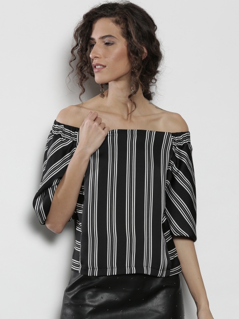 

DOROTHY PERKINS Women Black & White Striped Bardot Top