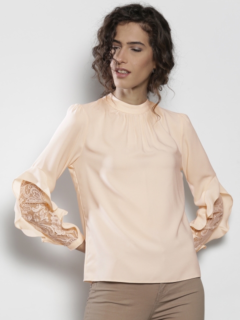 

DOROTHY PERKINS Women Peach-Coloured Solid Top with Lace Inserts