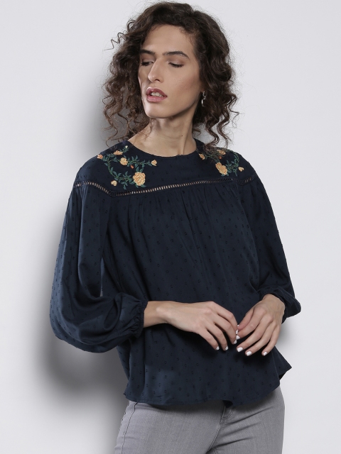

DOROTHY PERKINS Women Navy Blue Self-Design A-Line Top