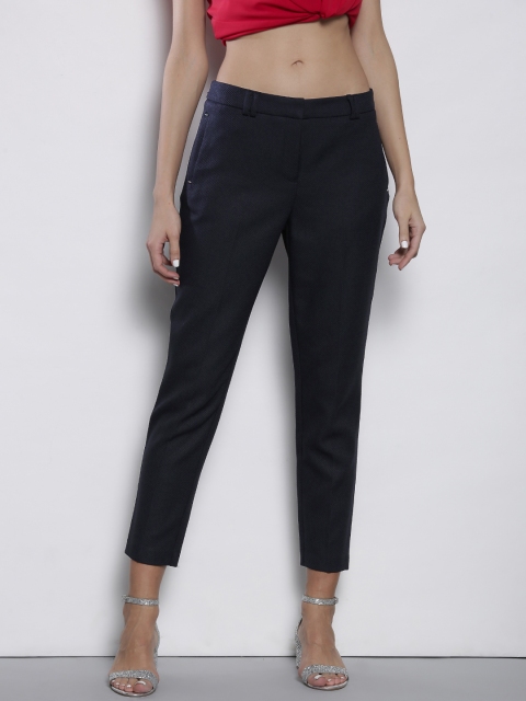 

DOROTHY PERKINS Women Navy Slim Fit Self-Design Cropped Trousers, Navy blue