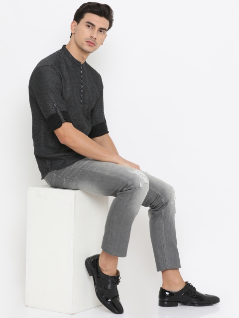 

WITH Men Black Smart Slim Fit Self Design Casual Shirt