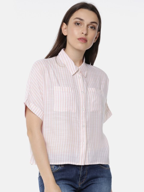 

Vero Moda Women White & Pink Regular Fit Striped Casual Shirt