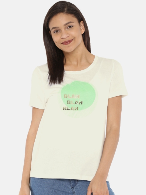 

Vero Moda Women White Printed Round Neck T-shirt