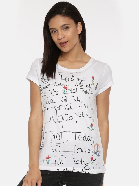 

Vero Moda Women White Printed Round Neck T-shirt