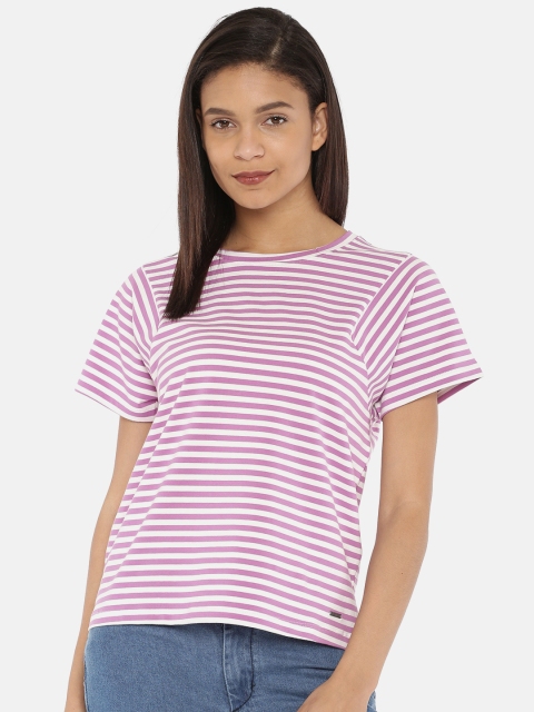 

Vero Moda Women Pink & White Striped Round Neck T-shirt