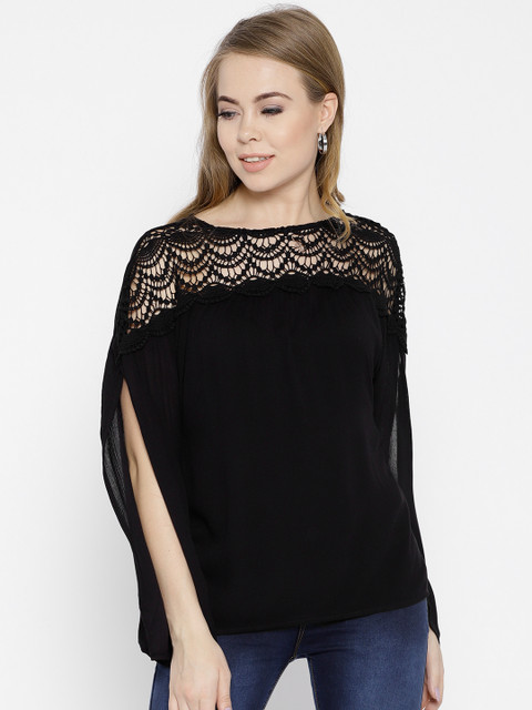 

Vero Moda Women Black Solid Slit-Sleeves Top