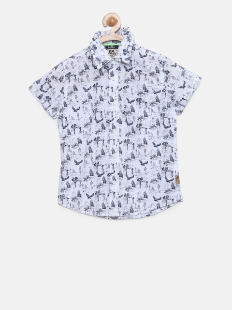 

Flying Machine Boys Off-White & Blue Regular Fit Printed Casual Shirt