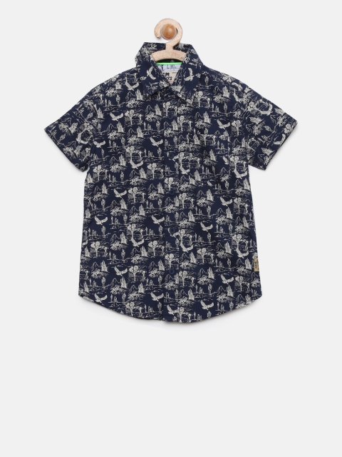 

Flying Machine Boys Navy Blue Regular Fit Printed Casual Shirt