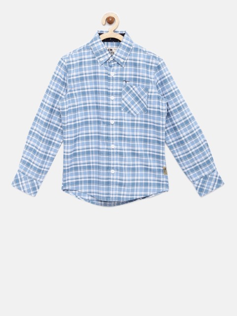 

Flying Machine Boys Blue & White Regular Fit Checked Casual Shirt