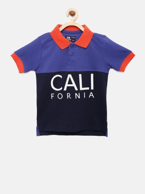 

Flying Machine Boys Navy Blue Colourblocked Polo Collar T-shirt