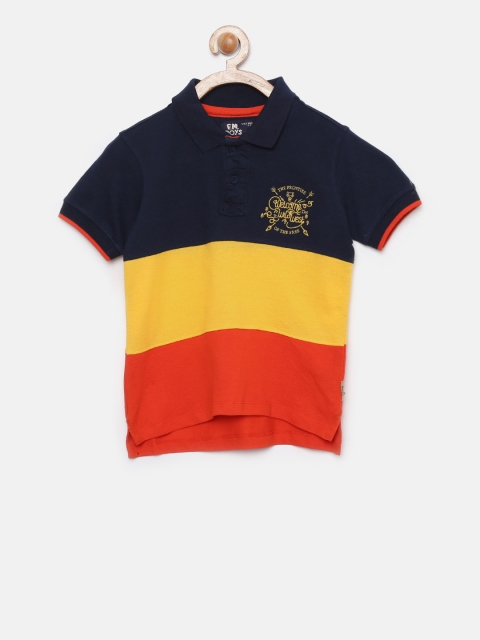 

Flying Machine Boys Navy Blue & Yellow Colourblocked Polo Collar T-shirt