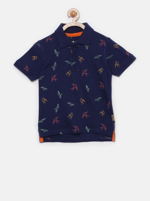

Flying Machine Boys Navy Blue Printed Polo Collar T-shirt