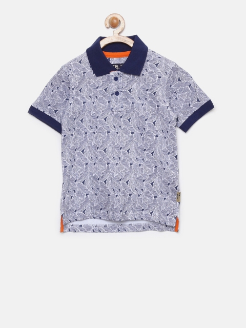

Flying Machine Boys Navy Blue Printed Polo Collar T-shirt
