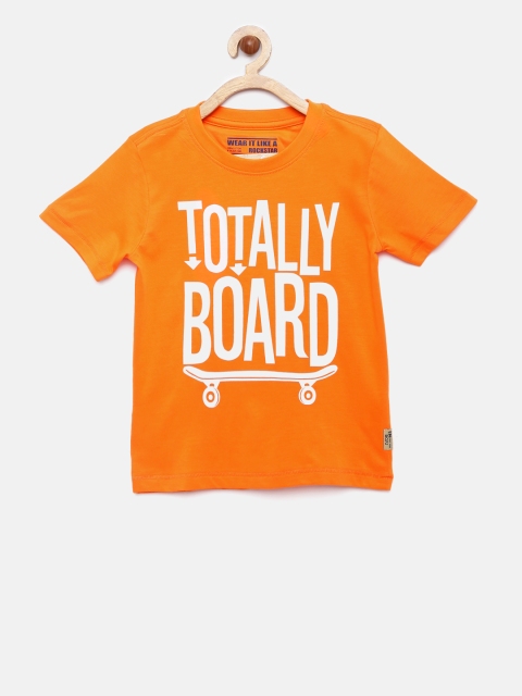 

Flying Machine Boys Orange Printed Round Neck T-shirt
