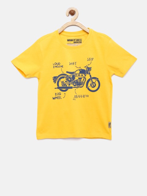 

Flying Machine Boys Yellow Printed Round Neck T-shirt