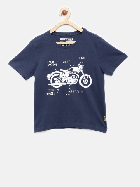 

Flying Machine Boys Navy Blue Printed Round Neck T-shirt