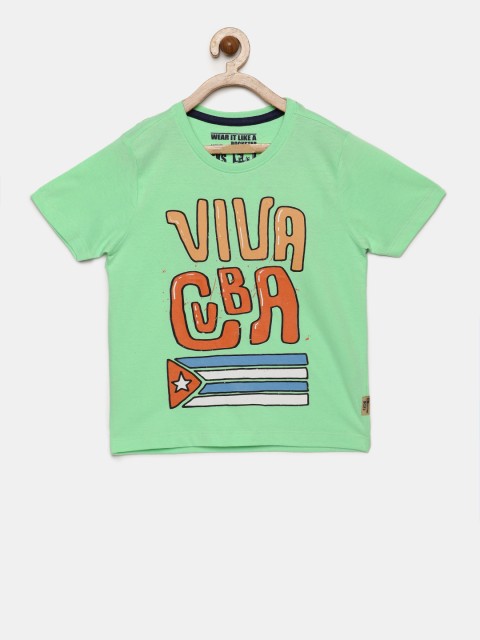 

Flying Machine Boys Green Graphic Round Neck T-shirt