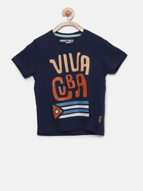 

Flying Machine Boys Navy Blue Printed Round Neck T-shirt