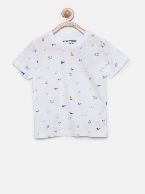

Flying Machine Boys White Printed Round Neck T-shirt