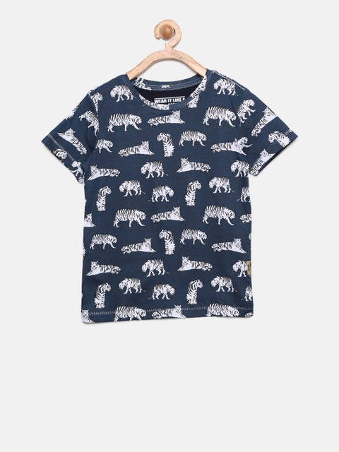 

Flying Machine Boys Navy Blue Printed Round Neck T-shirt