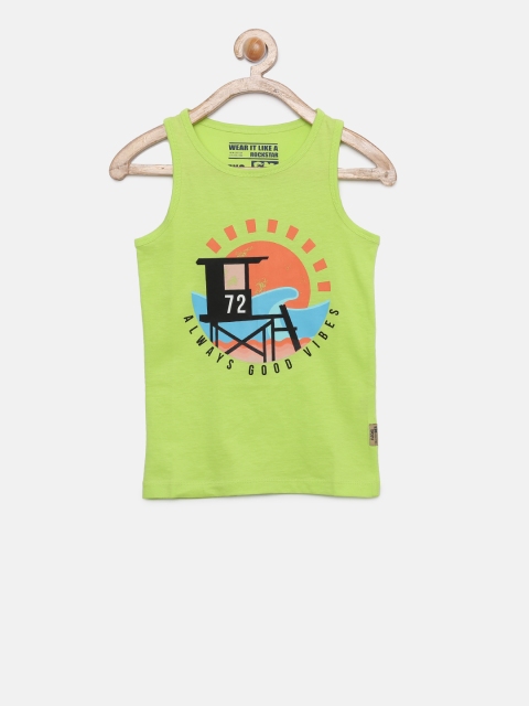 

Flying Machine Boys Lime Green Printed Round Neck Sleeveless T-shirt