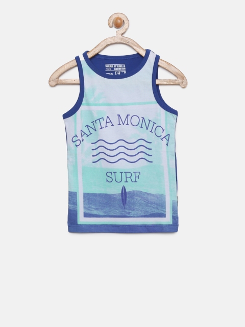 

Flying Machine Boys Blue Printed Round Neck Sleeveless T-shirt