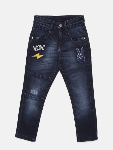 

Flying Machine Boys Navy Blue Skinny Fit Mid-Rise Low Distress Jeans