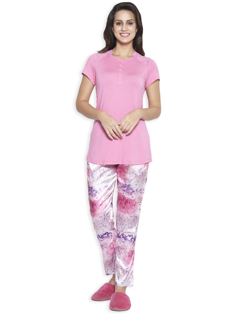 

Sweet Dreams Women Pink & Purple Solid Night Suit 2404G7CC