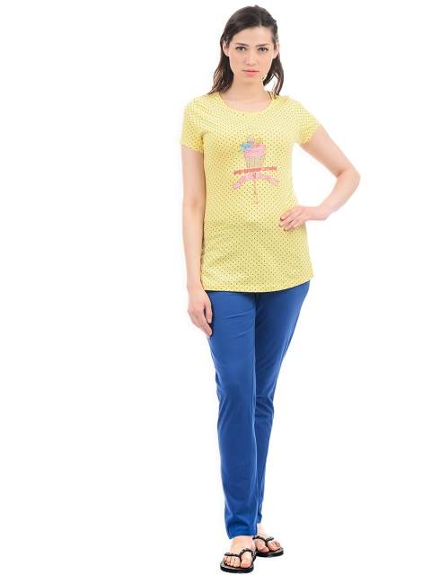 

Sweet Dreams Women Yellow & Blue Printed Night Suit