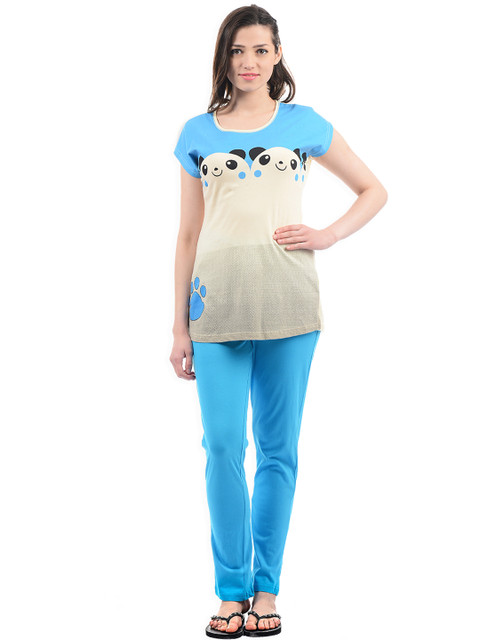 

Sweet Dreams Women Cream-Coloured & Blue Printed Night Suit 2409A7CC