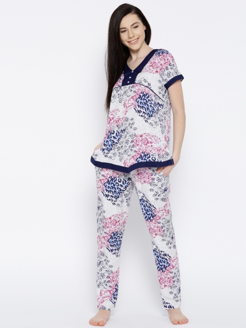 

Sweet Dreams Women White & Blue Printed Night Suit 284518
