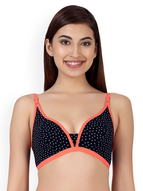

Clovia Black Printed Non-Wired Non Padded Plunge Bra BR1069P13