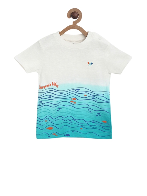 

MINI KLUB Boys White & Blue Printed Round Neck T-shirt
