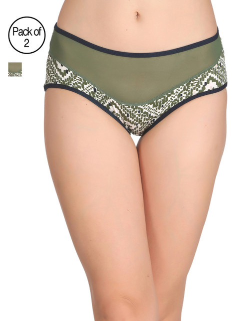 

Clovia Women Set Of 2 Green and White Printed Hipsters PNC187520