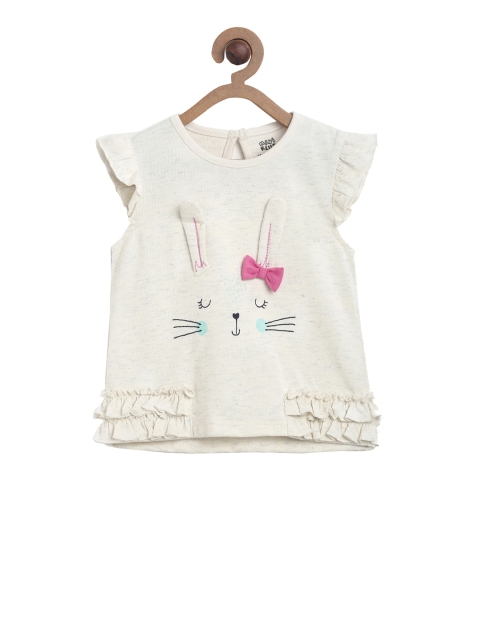 

MINI KLUB Girls Off-White Printed Round Neck T-shirt