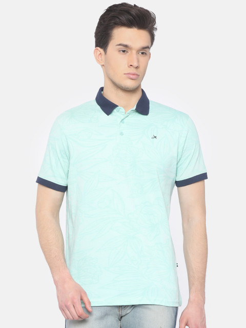 

John Miller Hangout Men Sea Green Floral Printed Polo Collar T-shirt