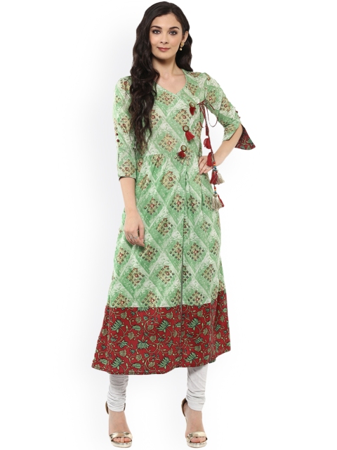 

Prakhya Women Green Printed A-Line Kurta