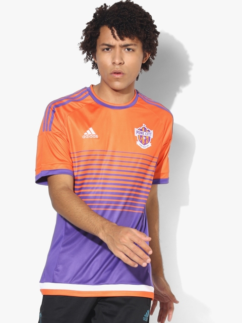 

ADIDAS Men Purple & Orange Striped Round Neck T-shirt