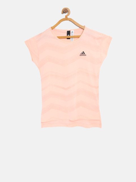 

ADIDAS Girls Peach-Coloured YG ID AOP Printed T-shirt