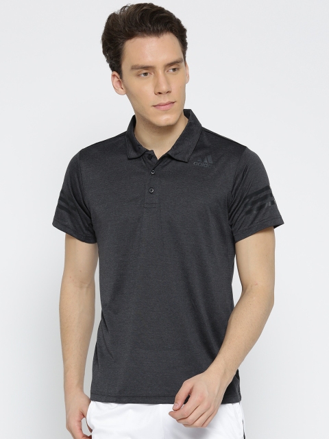 

ADIDAS Charcoal Grey Climacool Self-Striped Polo Collar Training T-shirt