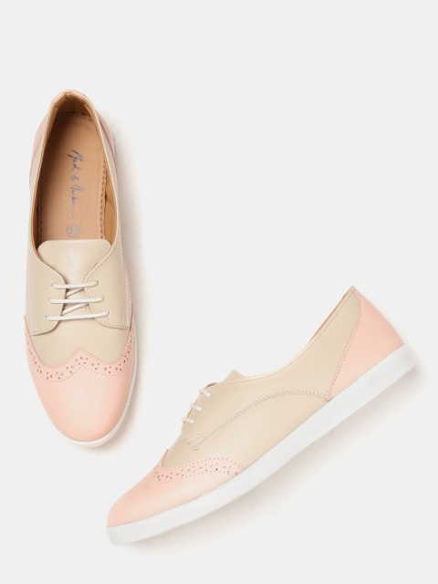 

Mast & Harbour Women Beige & Peach-Coloured Colourblocked Brogues