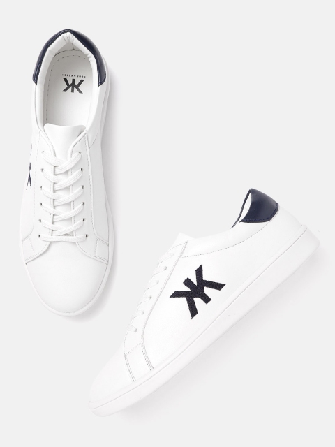 

Kook N Keech Women White & Navy Blue Solid Sneakers With Embroidered Detail