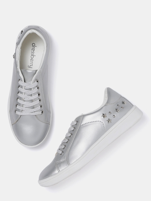 

DressBerry Women Silver-Toned Sneakers