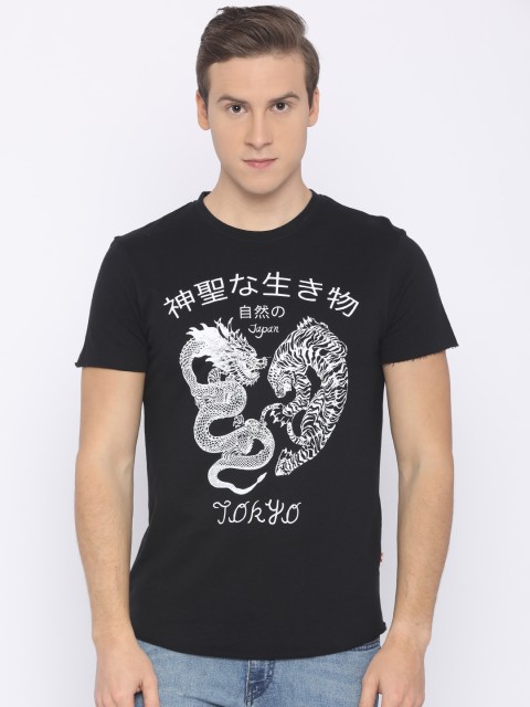 

Jack & Jones Men Black Printed Round Neck T-shirt