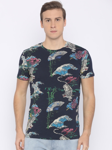 

Jack & Jones Men Navy Blue Printed Round Neck T-shirt